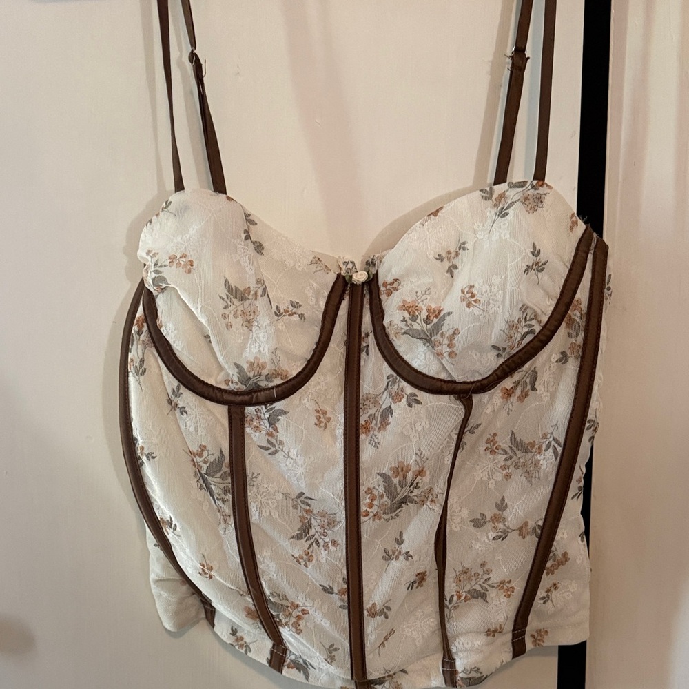 Floral Bustier Top with Brown Accents